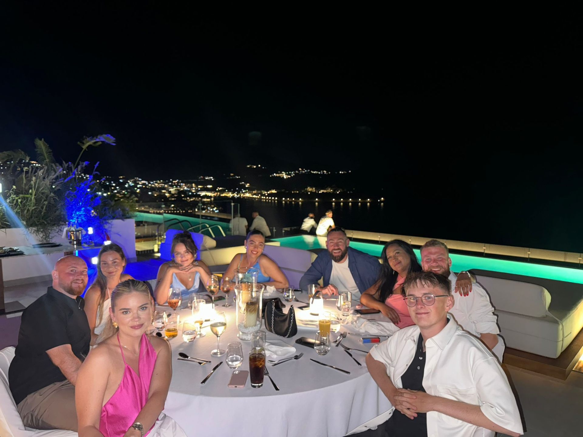 Rooftop team dinner on a company trip